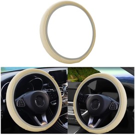 LoyaForba - Funda de piel para volante de coche, elástica, transpirable, antideslizante, universal, de 38 cm, unisex (beige)