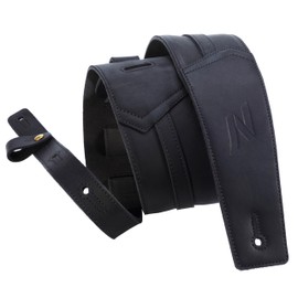 Nefelibata 3" Guitar Strap, Full Grain Leather, 57" Long with Foam Padding, for Bass, Electric and Acoustic Guitars（Charcoal Black）