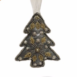Luxury Padded Beaded TREE Shaped Christmas Tree Decoration - Beaded Hanging TREE With Bead Embellishments - SILVER