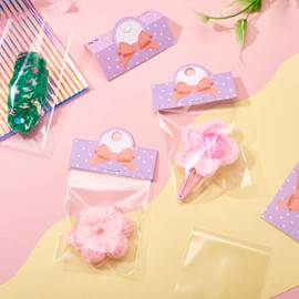 KISSITTY OPP Cellophane Bags 100pcs 2.3x3.9 Inches Small Jewelry Wedding Party Favor Storage Bags with Purple Color Header Cards for Earring Hair Clips Small Presents Bracelets Packaging