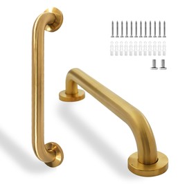Rackickyer Shower Grab Bar, 2 Pack 16 Inch Gold Bathroom Safety Bar, 1.25" Diameter 304 Stainless Steel Grab Bars for Bathtubs and Showers, Handicap Shower Grab Bar for Seniors Elderly
