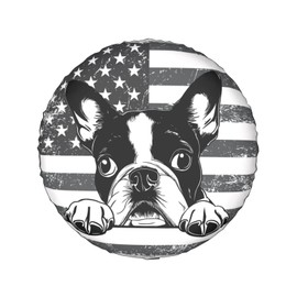 Funny Boston Terrier Dog American Flag Spare Tire Covers Wheel Protector for Truck, SUV, Trailer, Camping, Rv Tire Covers 14 Inch