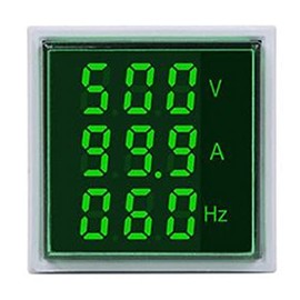 Szliyands with Three-Digit Display AC Current, Voltage, Frequency Indicator, 22mm Square Head LED Multi-Function Measuring Instrument Monitor (Green)