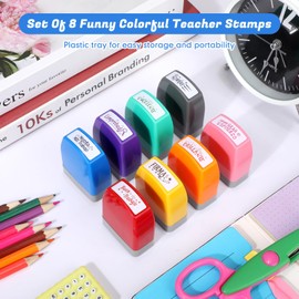 Chivertion 8 Pcs Teacher Stamps for Classroom Self Inking Grading Stamps Gifts Motivation Teacher Stamp for School Elementary Kid Signature Homework Reward Supplies (Spanish)