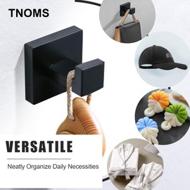 TNOMS 2 Pack Towel Hooks Black Bathroom Coat Hook Robe Hook Stainless Steel Wall Mount Metal Hooks fit Bathroom Bedroom Kitchen Hotel Pool
