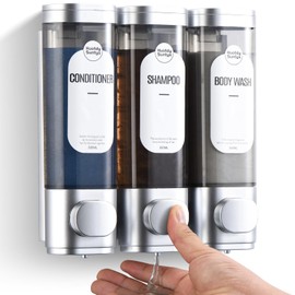 Shampoo and Conditioner Dispenser, Refillabe Shower Soap Dispensers 3 Chamber No Drill Shampoo Dispenser for Shower Wall Mounted 3 * 300ml Container for Bathroom Hotel (Sliver 3 Chamber)