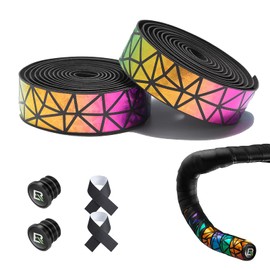 ROCKBROS Bicycle Handlebar Tape for MTB Road Bike Durable Grip Tape Made of PU + EVA 210 x 3 cm 2 Rolls Non-Slip Shock Absorbing (Black Colourful)