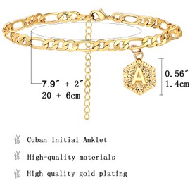 Gold Initial Anklet Bracelets for Women 18K Plated Name Letter Anklet with Initials Cuban Chain Anklets Cute Summer Anklets A-Z Foot Jewelry (A)