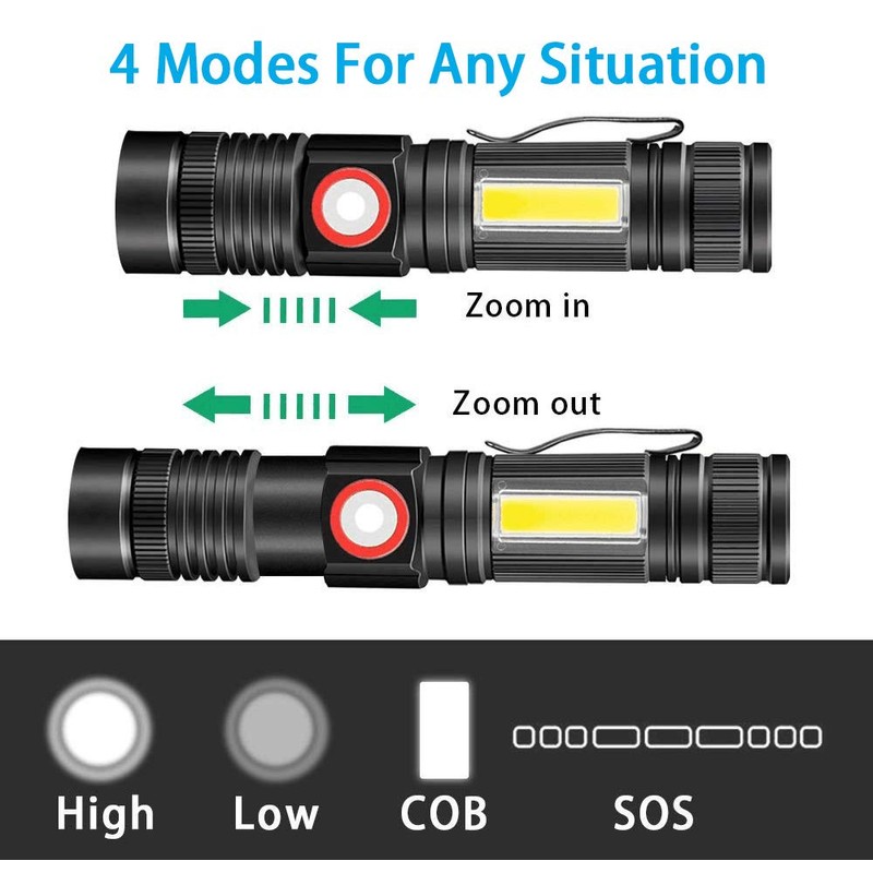 Vnina Rechargeable Tactical Flashlight, USB Magnetic Flashlights with COB Flash