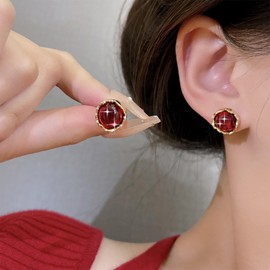 Xmsrn Vintage Red Crystal Stud Earrings Crystal Ruby Earrings Red Crystal Earrings Birthstone Round Stud Earrings Jewellery for Women and Girls, Zinc, No Gemstone