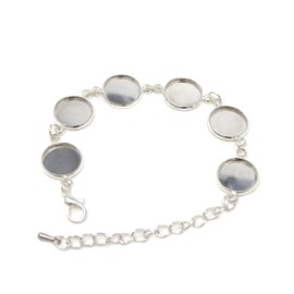 Honbay 3PCS Metal Adjustable Bracelet Chain with 12mm Round Blank Cabochon Base Adjustable Blank Bangle with 6 Pads Round Jewelry Disc Base Bezel Tray