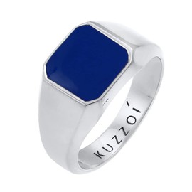 Kuzzoi 0609280721 Men's Signet Ring Solid (12 mm) Wide in 925 Sterling Silver, Classic Silver Ring with Enamel for Men, Ring for Men with Enamel Plate, Ring Size 54 - 66, enamel