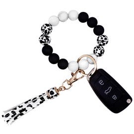 BIHRTC Silicone Beaded Keychain Bracelet Wristlet Pocket Credit Card Holder Purse Tassel Key Chain Bangle Key Ring Keychain Bangle for Women