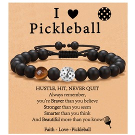 VULETO Pickleball Bracelet Gifts for Pickleball Lovers Men, Bead Silver Ball Bracelet Pickleball Accessories Jewelry Gifts Silver Tiger's Eye Stone