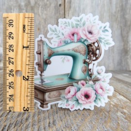 Kirk's Krafts Sewing Machine Sticker Green Vintage Pink Flowers Quilters Sewers #S2624