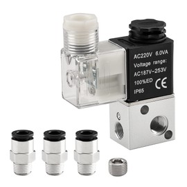 Heschen Electric Pneumatic Solenoid Valve 3V1-06 220VAC PT1/8 3/2 Way Normally Closed CE with Fittings and Silencer