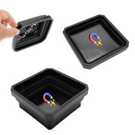 Yourkar Collapsible Magnetic Parts Tray, 4.5 Inch Foldable Magnetic Square Silicone Tray, Tool Tray Set with Double-Sided Magnetic Base for Screw Bolts Nuts Pins, Car Accessories (Black+Black, 2PCS)