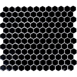 Mosaic Hexagon Plain Black Glossy Ceramic Mosaic, Mosaic Stone, Size: 23 x 26 x 5 mm, Sheet Size: 260 x 300 mm, 10 Sheets