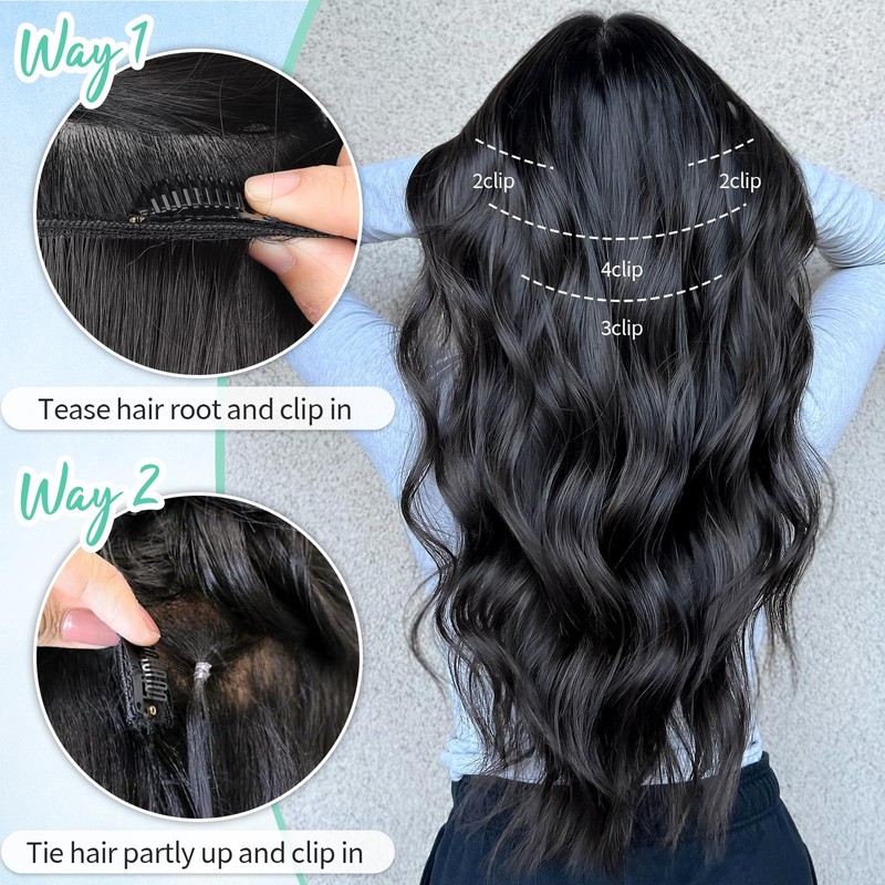 KooKaStyle Clip in Hair Extensions Long Wavy 4PCS Thick Hairpieces