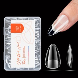 Modelones Short Almond Nail Tips, Pre-shaped Full Cover Fake Nails Soft Gel Acrylic Nail Tips Nail Extension False Gel x Nail Kit 216PCS 12Sizes