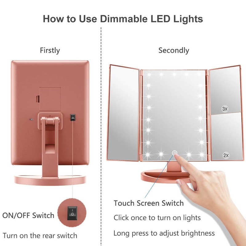 WEILY Makeup Mirror with 21 LED Lights,Two Power Supply, Touch