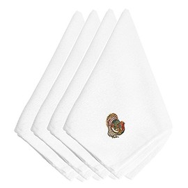 Caroline's Treasures EMBT3006NPKE Thanksgiving Turkey #2 Embroidered Napkins Set of 4 Napkin Cloth Washable, Soft, Durable, Table Dinner Napkins Cloth for Hotel, Lunch, Restaurant, Weddings, Parties
