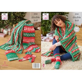 King Cole DK Knitting Pattern Easy Knit Blanket Socks Stocking & Hot Water Bottle Cover (5942)