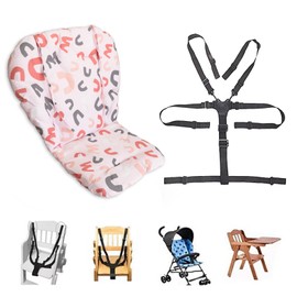 Kocpudu High Chair Pad, High Chair Cushion, Seat Cushion, Breathable Pad, with Baby High Chair Seat Belt, 2 Pieces, Soft and Comfortable, Make The Baby More Comfortable (Pink Alphabet Pattern)