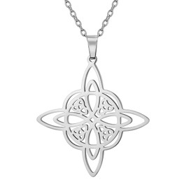 TEAMER Witches Knot Necklace Celtic Knot Pendant Stainless Steel Amulet Triskelion Ankh Cross Pentacle Jewelry for Women (Witches Knot 1 - Silver)