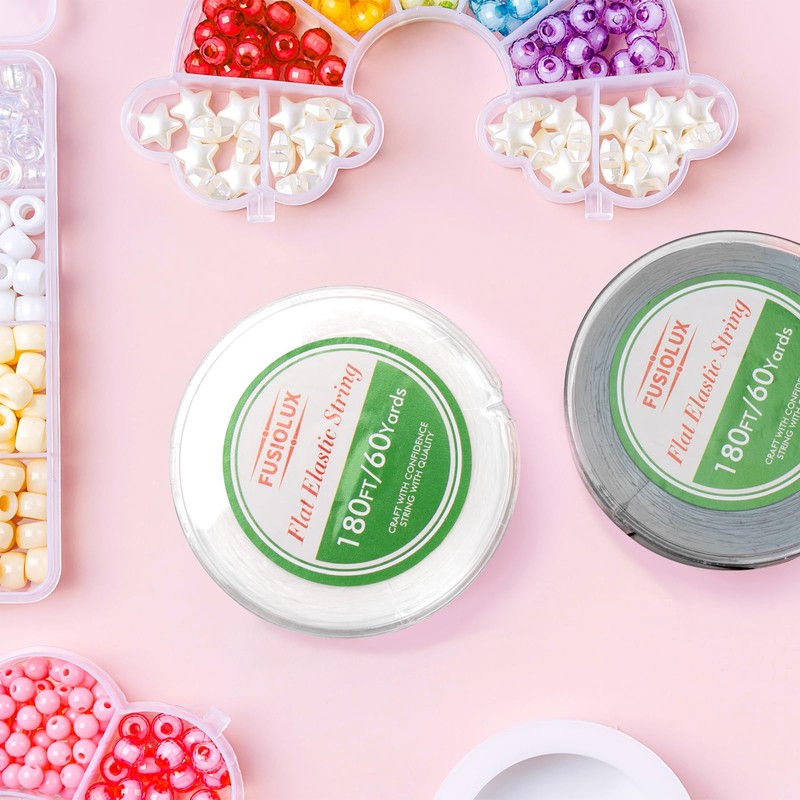 1mm Flat Elastic String for Bracelets,Stretchy Durable Bead String 360Ft,Easy