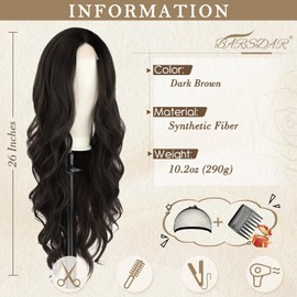 BARSDAR Long Wavy Blonde Highlight Wig, 26'' Middle Part Curly Wavy Balayage Wig Natural Looking Heat Resistant Synthetic Wig for Women Girls Daily Party Halloween Wig- Brown Mix Blonde