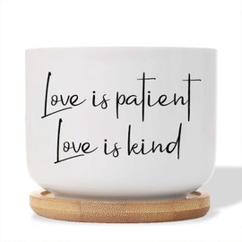 DecStic Love is Patient, Love is Kind Ceramic Planter Bible Verse Snake Plant Live Indoor with Pot with Drainage Holes and Saucers Pot for Succulents Cactus Garden Windowsill