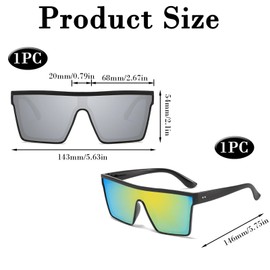 SKJAXF 1Rave Glasses, 2Pcs Flat Top Oversized Sunglasses Square Sunglasses for Women Men Festival Sunglasses Mirrored Rimless Sun Glasses Big Frame Fashion Shades for Outdoor Activities, Party