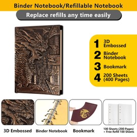DDFE DND Journal Notebook,Unique 400 Page Book with 3D Embossed Leather for dungeons and dragons D&D dice accessories Role Playing Games,Great DND Gifts