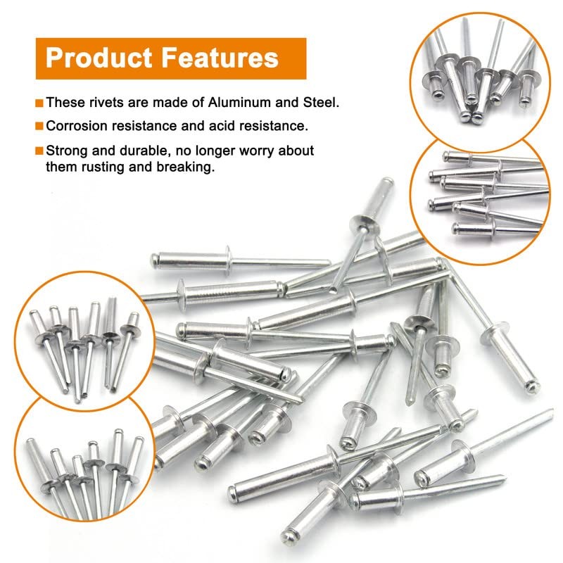ISPINNER 100pcs 1/4" x 1/2" Aluminum Blind Rivets, 6.4 x