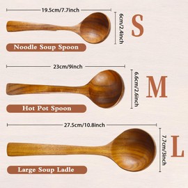 NAYAHOSE Wooden Ladle for Soup, 3Size Natural Teak Wooden Spoons for Cooking, Non-Stick Wood Spoon, Wood Cooking Spoons, Wooden Soup Spoons, Kitchen Utensils Spoons Sets