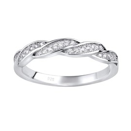 SILVEGO Women's Ring 925 Sterling Silver with Clear Zirconia Braided Pattern, Sterling Silver, Cubic Zirconia