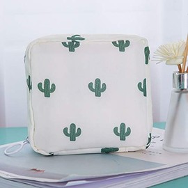 HUICHEN Girl Sanitary Napkin Bag Napkin Towel Storage Bag Credit Card Holder Coin Purse Cosmetic Organizer Headphone Case Sanitary Pouch (Color: Cactus)