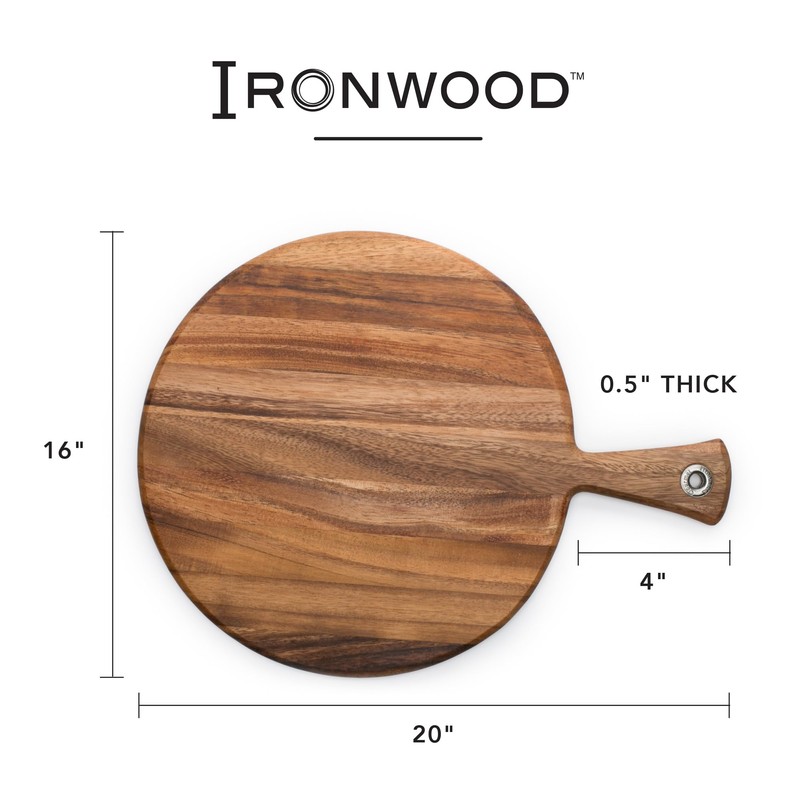 Ironwood Gourmet Acacia Wood Provencale Paddleboard, XL Round Serving Board