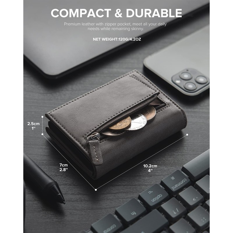 VULKIT Tarjetero de cuero con bolsillo de moneda cierre del