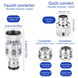 4 Pack Faucet Adapter Set, Quick Connect Sink Tap to Garden Hose Adapter Dishwasher & Washing Machine Coupler Connector for Kitchen, Bathroom, Pet Bathing, Garden, and Shower Hose