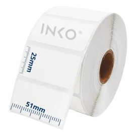 INKO 10 Rollos Etiqueta Termica Directa 2x1 O 51x25 Mm 1,000 etiquetas prollo Color Blanco con pleca pre-crote                                        