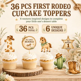ALISSAR 36 Pcs My First Rodeo Cupcake Toppers, Western 1st Birthday Party Decor