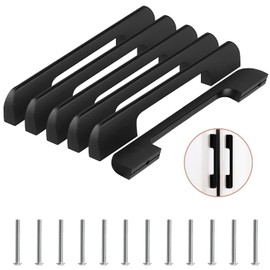 Lxoraziy 6 Pack Kitchen Door Handles, 160mm Hole Centre Flat Black Cabinet Handles, Aluminum Alloy Furniture Drawer Pulls (Screws Included)