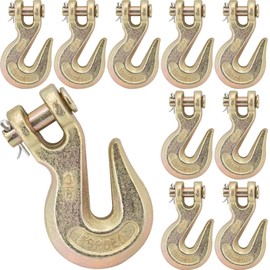 V-chen 10Pcs 3/8" Chain Hook Clevis Grab Hook, Forged Grade G70 Steel Clevis Hooks, Heavy Duty Chain Hook for Trailer Truck Transport Yellow Chromate Finish - 7500 LBS Capacity