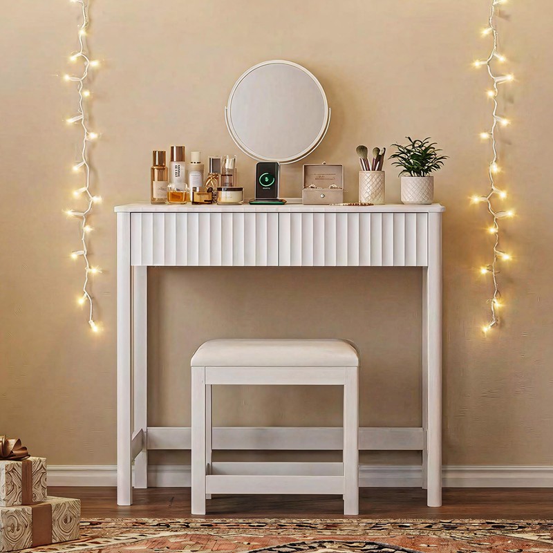 ChooChoo 40 Inch Modern Desk with Drawers, Makeup Vanity Desk