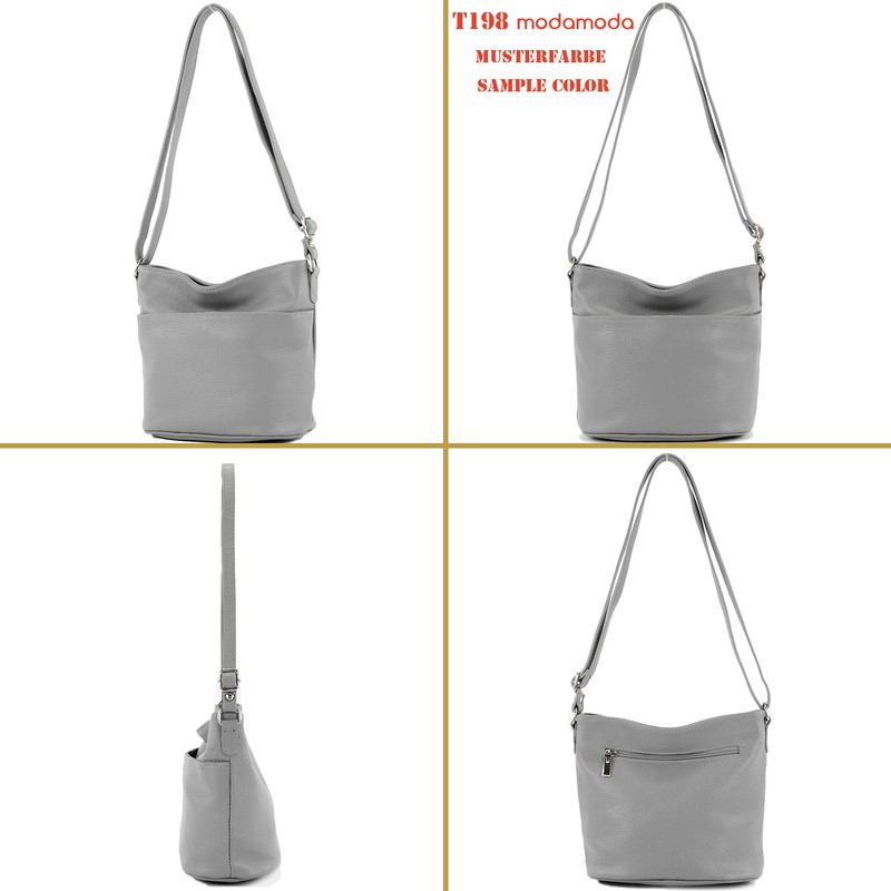 modamoda de - T198 Italian Leather Shoulder Bag Small, black