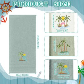 Hahafelt 3 Pack Summer Palm Tree Hand Towels for Bathroom 100% Cotton Embroidered Beach Bathroom Towels 13.78 x 29.53 Inch Soft Absorbent(Green Series, Palm Tree)