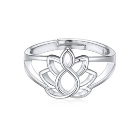 ChicSilver 925 Silver Women's Ring Lotus Ring Summer Flower Ring Celtic Knot Ring Adjustable Opening Style Ring with Gift Box for Christmas, Valentine's Day, Birthday, Engagement, Sterling Silver, A Lotus Ring