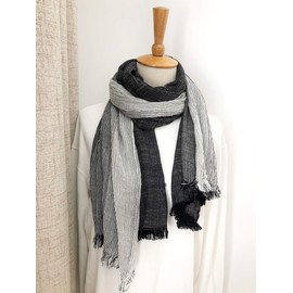 Belsen Unisex Linen Striped Long Scarf Soft Lightweight Tassel Shawl Wrap 75" × 32" (Black)